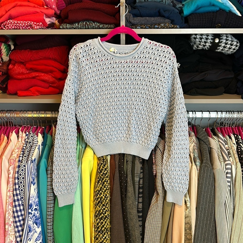 Moon & Madison blue open knit long sleeve roll neck sweater size S